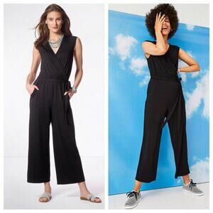 AVON black wide leg slight cropped jumpsuit size XS